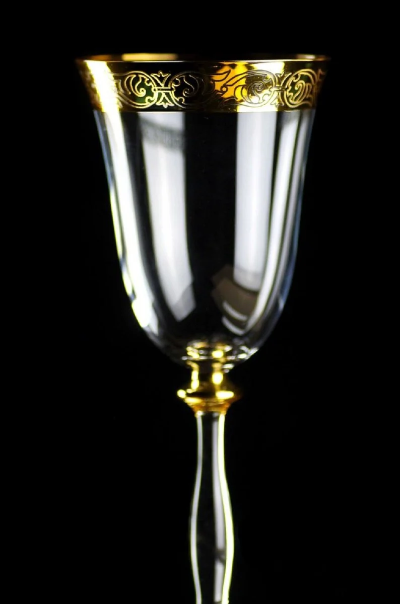 Casa Padrino Luxus Barock Weinglas 6er Set Gold Ø 8 x H. 20 cm - Handgefertigte und handgravierte Weingläser - Hotel & Restaurant Accessoires - Luxus Qualität