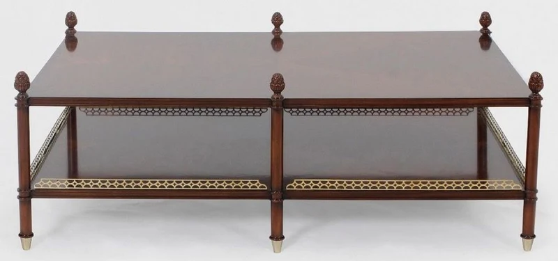 Casa Padrino Luxus Jugendstil Couchtisch Braun / Gold / Messingfarben 129 x 81 x H. 48 cm - Edler Mahagoni Wohnzimmertisch - Wohnzimmer Möbel - Luxus Qualität