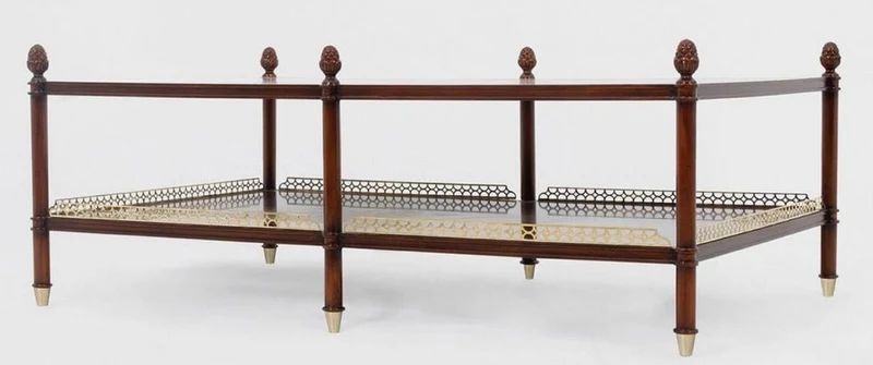 Casa Padrino Luxus Jugendstil Couchtisch Braun / Gold / Messingfarben 129 x 81 x H. 48 cm - Edler Mahagoni Wohnzimmertisch - Wohnzimmer Möbel - Luxus Qualität