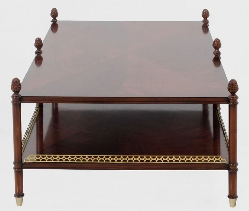 Casa Padrino Luxus Jugendstil Couchtisch Braun / Gold / Messingfarben 129 x 81 x H. 48 cm - Edler Mahagoni Wohnzimmertisch - Wohnzimmer Möbel - Luxus Qualität