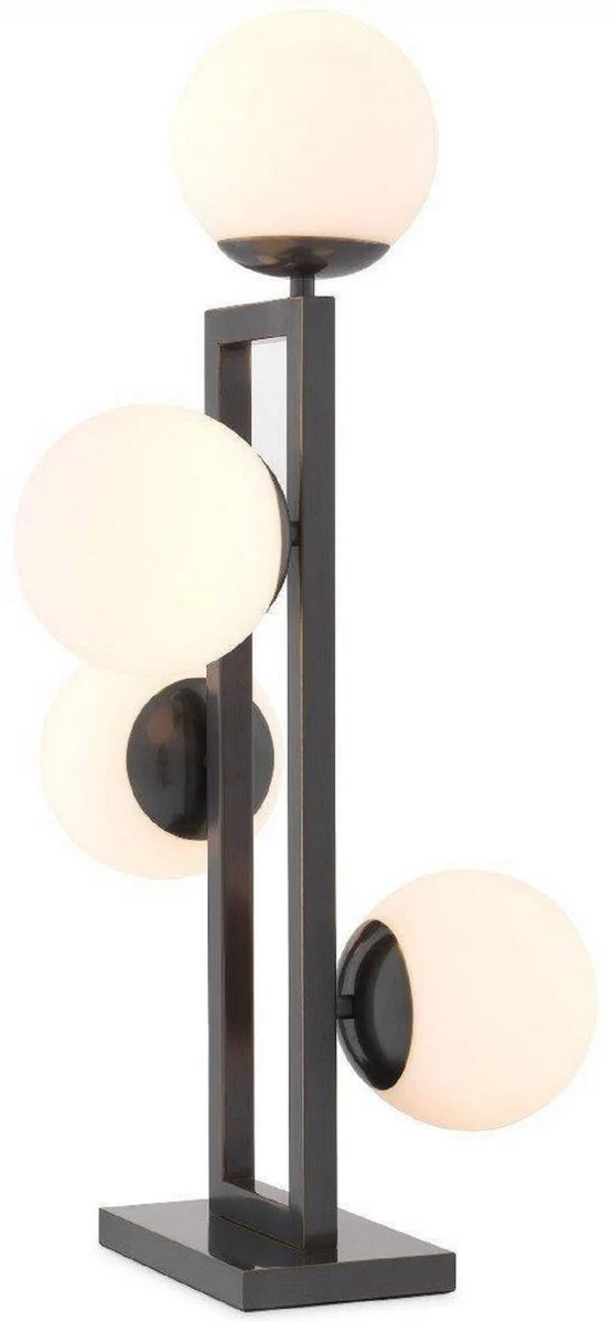 Casa Padrino Luxus Tischleuchte Bronzefarben / Weiß 35 x 37,5 x H. 65,5 cm - Elegante Schreibtischleuchte mit runden Glas Lampnschirmen - Luxus Leuchten