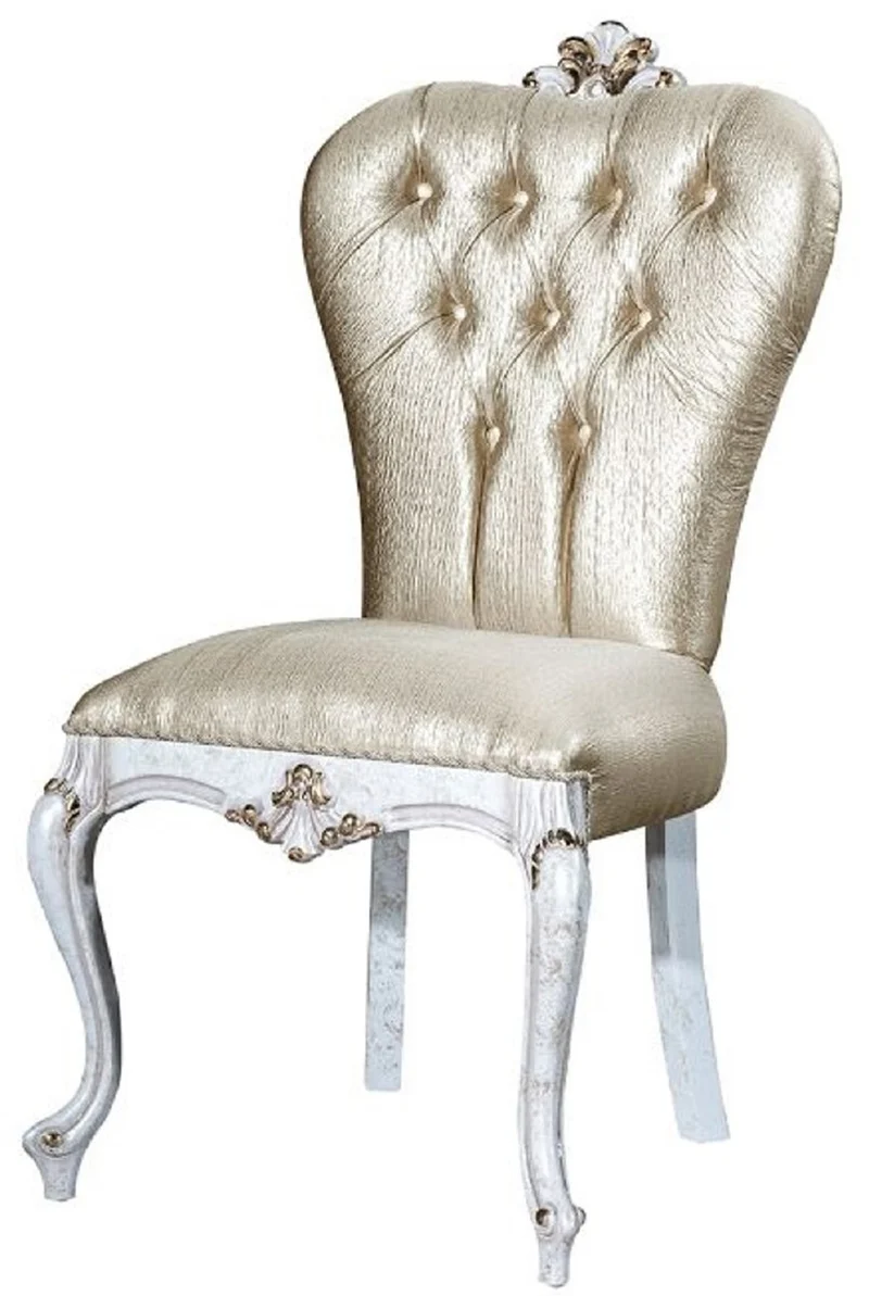 Casa Padrino Luxus Barock Esszimmerstuhl Gold / Antik Weiß / Gold - Handgefertigter Massivholz Küchenstuhl - Barock Esszimmer Möbel