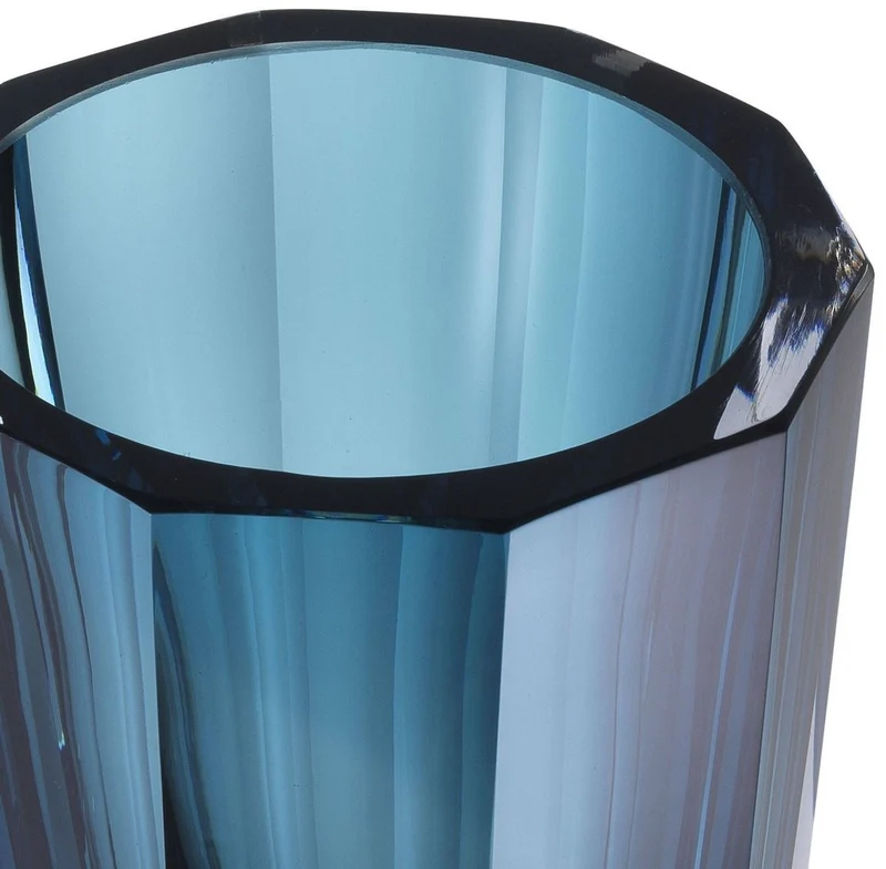 Casa Padrino Luxus Deko Glas Vase Blau Ø 12 x H. 18 cm - Elegante handgefertigte 8-eckige Blumenvase - Deko Accessoires
