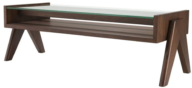 Casa Padrino Luxus Couchtisch Braun 120 x 46 x H. 39,5 cm - Rechteckiger Massivholz Wohnzimmertisch mit Glasplatte - Luxus Wohnzimmer Möbel