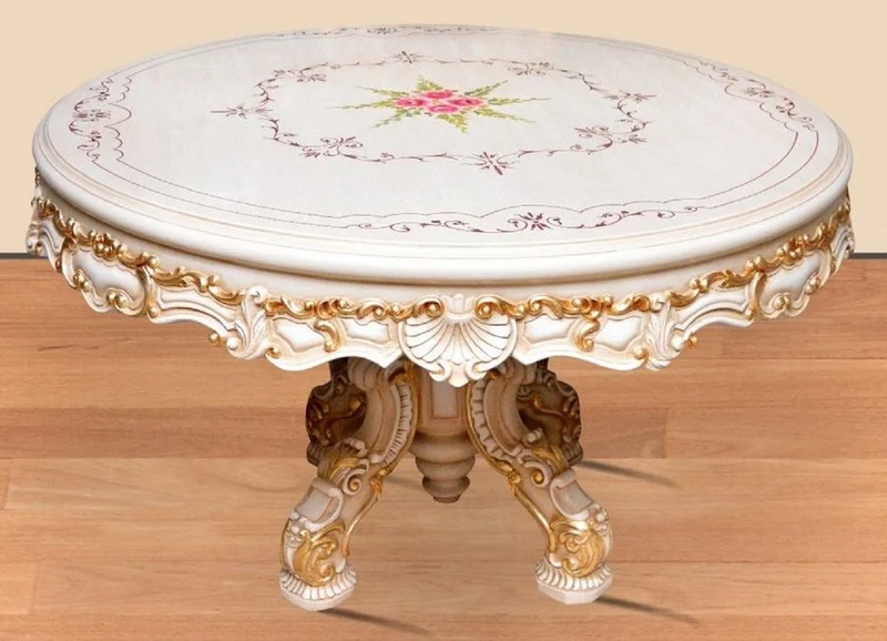 Casa Padrino Barock Esszimmer Set Bordeauxrot / Grau / Weiß / Gold - 1 runder Esstisch & 4 Esszimmerstühle - Prunkvolle Esszimmer Möbel im Barockstil