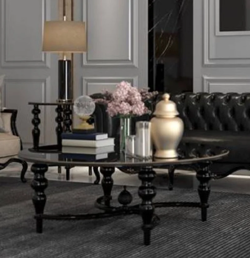 Casa Padrino Luxus Barock Couchtisch Schwarz Ø 114 x H. 47 cm - Runder Massivholz Wohnzimmertisch - Edle Barock Wohnzimmer Möbel