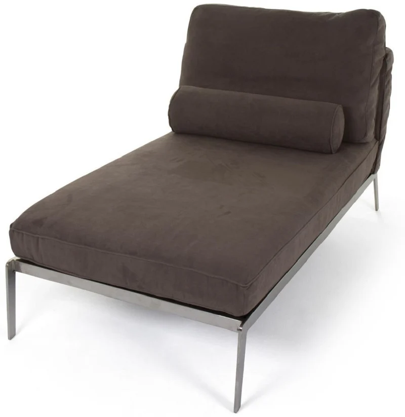 Casa Padrino Luxus Wildleder Chaiselongue Braun / Silber 160 x 80 x H. 85 cm - Nubuk Leder Wohnzimmer Relax Liege mit Kissen - Luxus Wohnzimmer Möbel