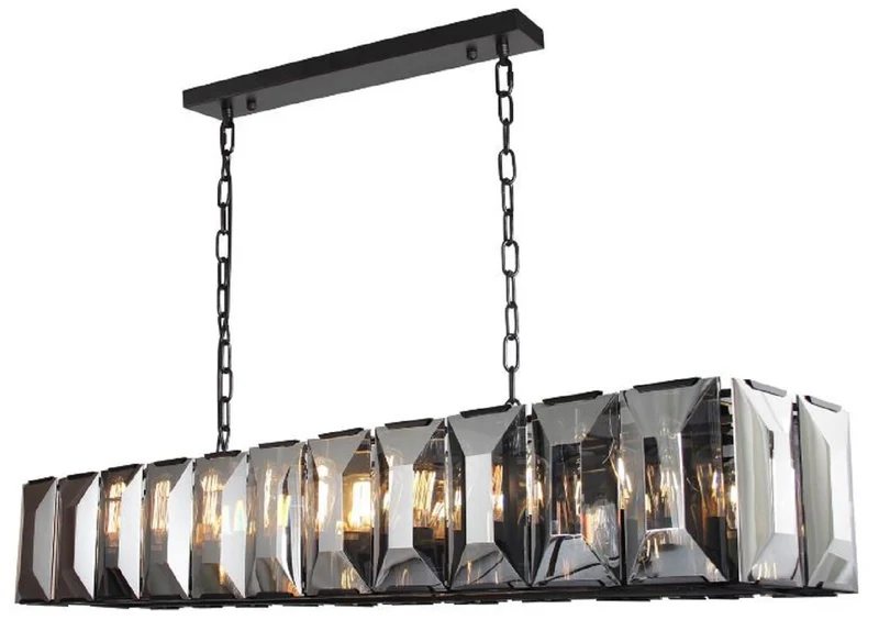 Casa Padrino Luxus Kronleuchter Schwarz / Grau 190 x 42 x H. 36 cm - Moderner Wohnzimmer Kronleuchter - Luxus Kollektion