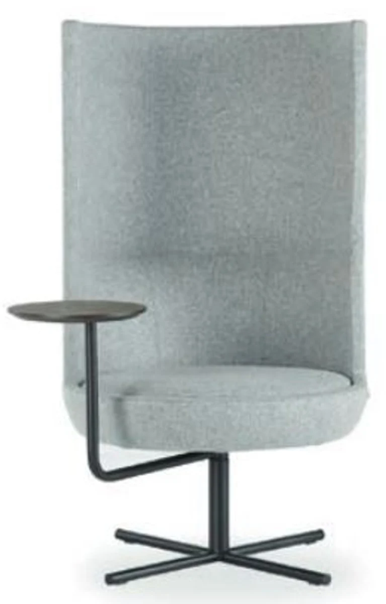 Casa Padrino Luxus Drehsessel Grau / Schwarz Ø 70 x H. 126 cm - Hochlehn Sessel mit verstellbarer Ablagefläche - Hotel Sessel - Hotel Möbel