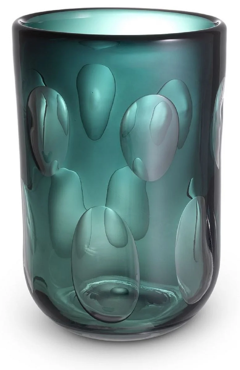 Casa Padrino Luxus Deko Glas Vase Grün Ø 23,5 x H. 33 cm - Elegante mundgeblasene Blumenvase - Wohnzimmer Deko Accessoires