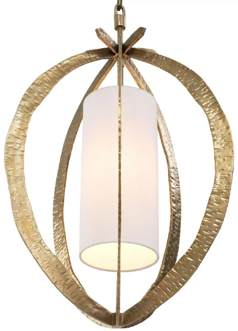 Casa Padrino Luxus Kronleuchter Messingfarben Ø 44 x H. 72 cm - Metall Kronleuchter mit elegantem Baumwoll Lampenschirm - Wohnzimmer Kronleuchter