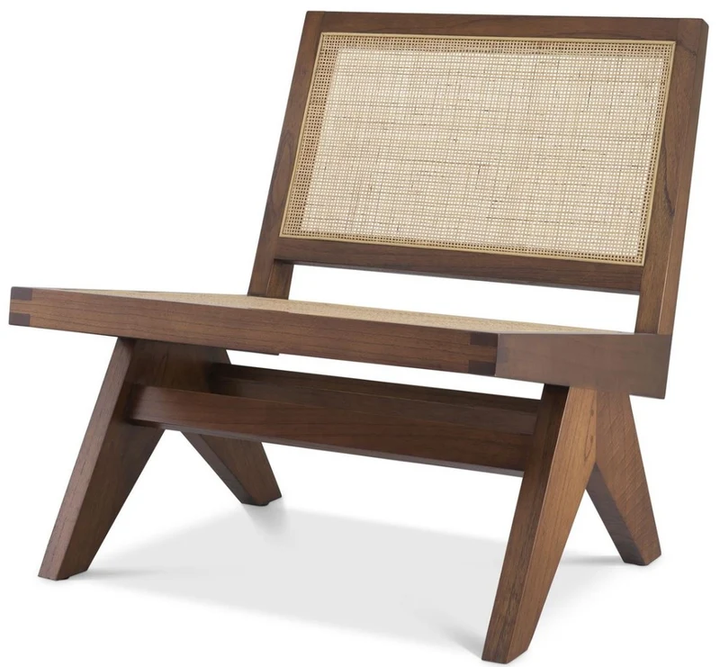 Casa Padrino Luxus Wohnzimmer Sessel Braun / Naturfarben 69,5 x 74 x H. 76 cm - Massivholz Sessel mit Rattangeflecht - Luxus Möbel