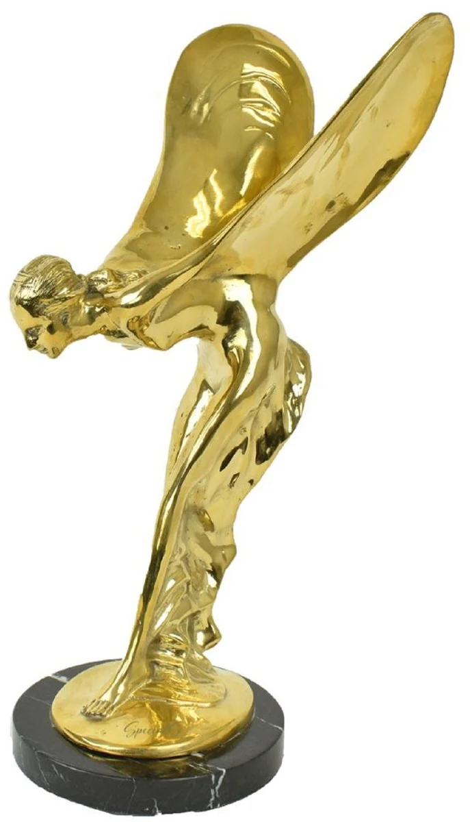 Casa Padrino Luxus Bronze Skulptur Frau mit Flügeln Gold / Schwarz 26 x 35 x H. 52 cm - Edle Bronzefigur mit Marmorsockel - Luxus Deko Lady with Wings
