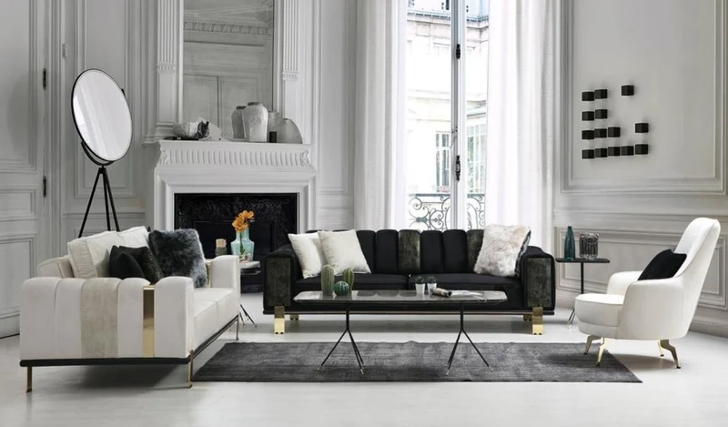 Casa Padrino Luxus Wohnzimmer Sofa mit verstellbarer Rückenlehne Weiß / Grau / Gold 223 x 93 x H. 76 cm - Wohnzimmer Möbel - Luxus Möbel