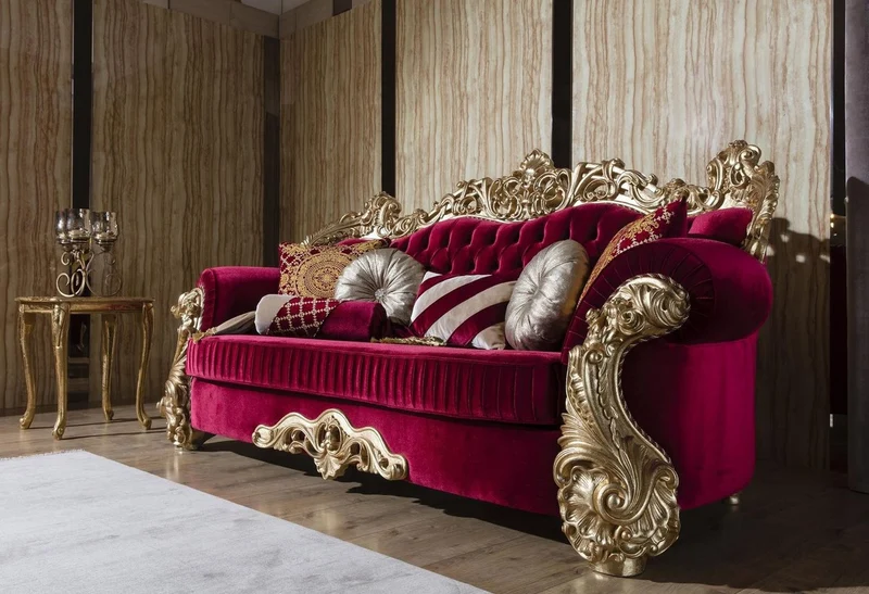 Casa Padrino Luxus Barock Wohnzimmer Set Boardeauxrot / Weiß / Gold - 2 Sofas & 2 Sessel & 1 Couchtisch - Wohnzimmer Möbel im Barockstil - Edel & Prunkvoll
