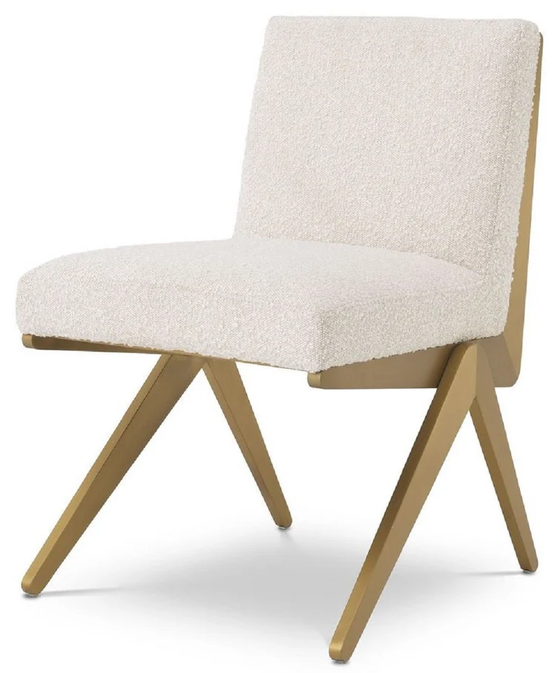 Casa Padrino Luxus Esszimmerstuhl Creme / Messingfarben 54,5 x 62 x H. 80 cm - Luxus Esszimmer Möbel