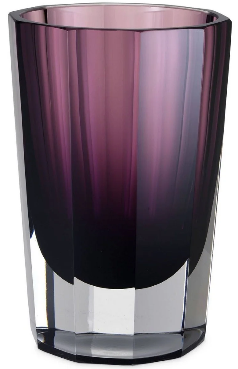 Casa Padrino Luxus Deko Glas Vase Lila Ø 12 x H. 18 cm - Elegante handgefertigte 8-eckige Blumenvase - Deko Accessoires