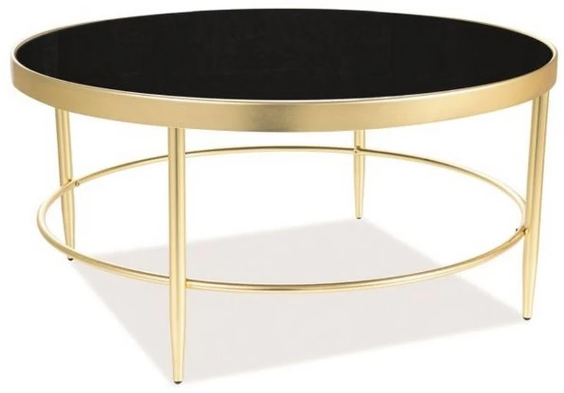 Casa Padrino Luxus Couchtisch Matt Gold / Schwarz Ø 82 x H. 40 cm - Runder Wohnzimmertisch mit Glasplatte - Wohnzimmer Möbel