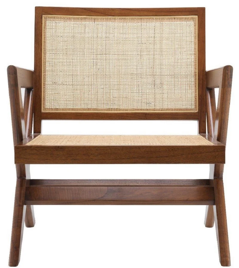 Casa Padrino Luxus Wohnzimmer Sessel Braun / Naturfarben 75 x 74 x H. 88 cm - Massivholz Sessel mit Rattangeflecht - Luxus Möbel