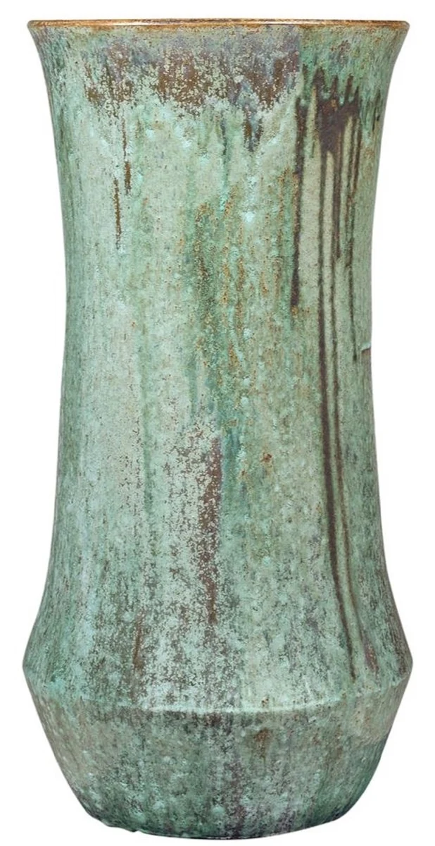 Casa Padrino Jugendstil Blumentopf Opal Grün Ø 43 x H. 87 cm - Handgefertigter runder Terracotta Pflanzentopf - Garten & Terrassen Deko Accessoires