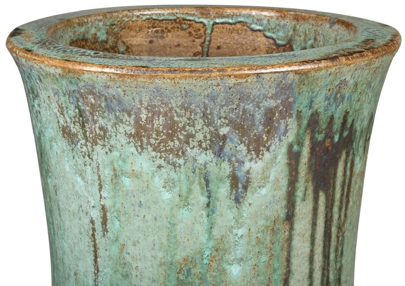 Casa Padrino Jugendstil Blumentopf Opal Grün Ø 43 x H. 87 cm - Handgefertigter runder Terracotta Pflanzentopf - Garten & Terrassen Deko Accessoires