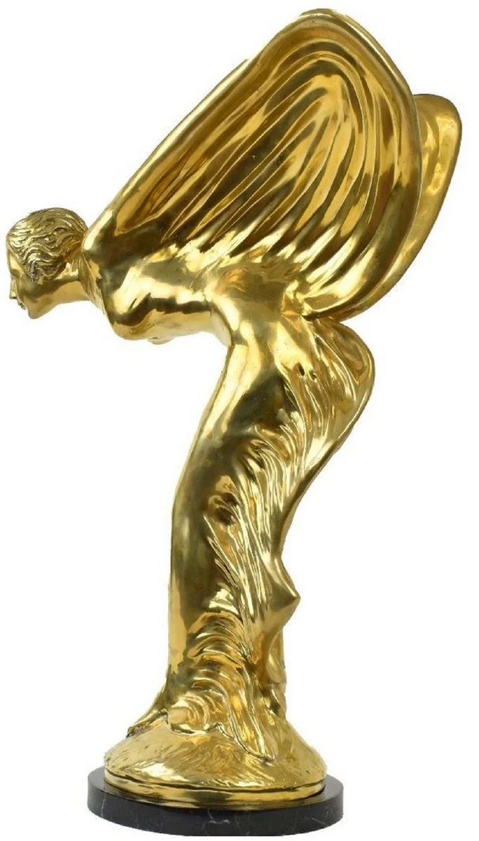 Casa Padrino Luxus Bronze Skulptur Spirit of Ecstasy Frau mit Flügeln Gold / Schwarz 53 x 71 x H. 114 cm - Edle Bronzefigur mit Marmorsockel - Luxus Deko Accessoires