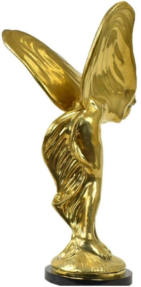 Casa Padrino Luxus Bronze Skulptur Spirit of Ecstasy Frau mit Flügeln Gold / Schwarz 53 x 71 x H. 114 cm - Edle Bronzefigur mit Marmorsockel - Luxus Deko Accessoires