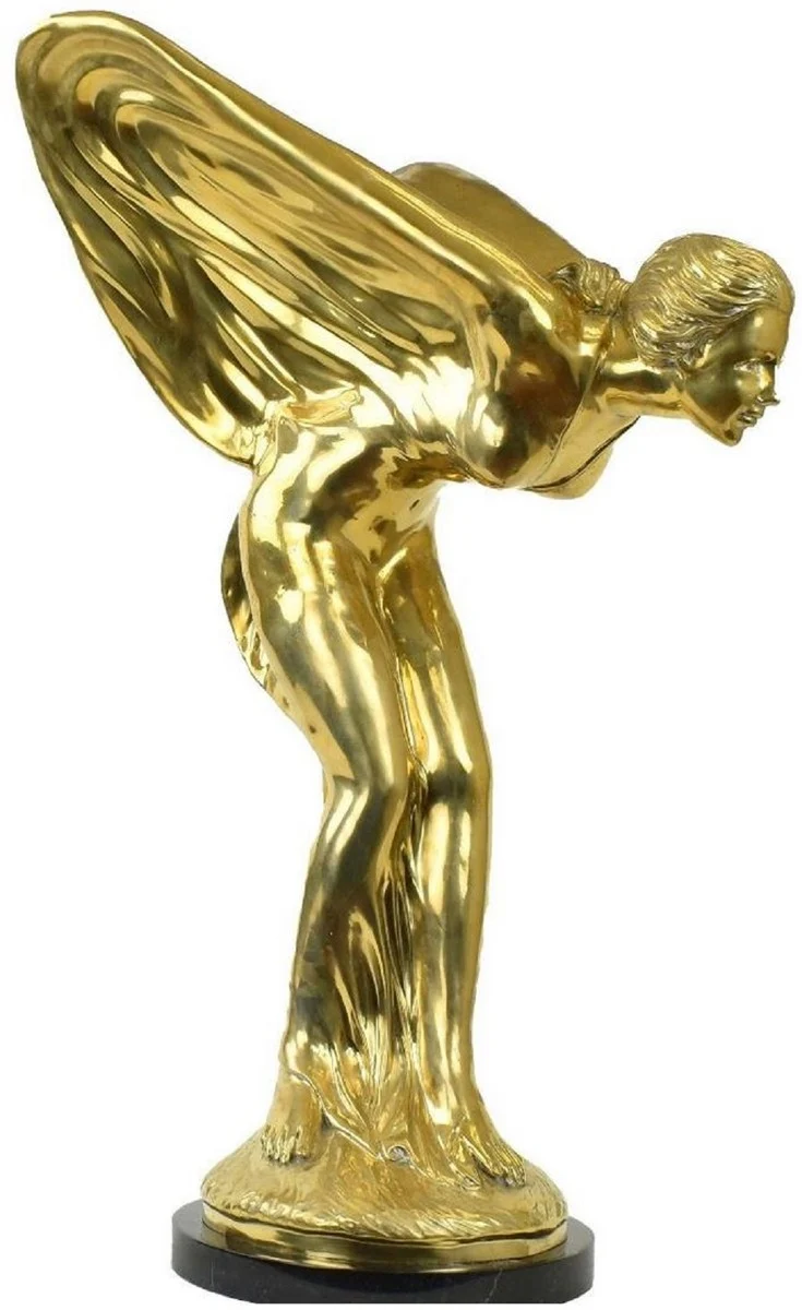 Casa Padrino Luxus Bronze Skulptur Spirit of Ecstasy Frau mit Flügeln Gold / Schwarz 53 x 71 x H. 114 cm - Edle Bronzefigur mit Marmorsockel - Luxus Deko Accessoires