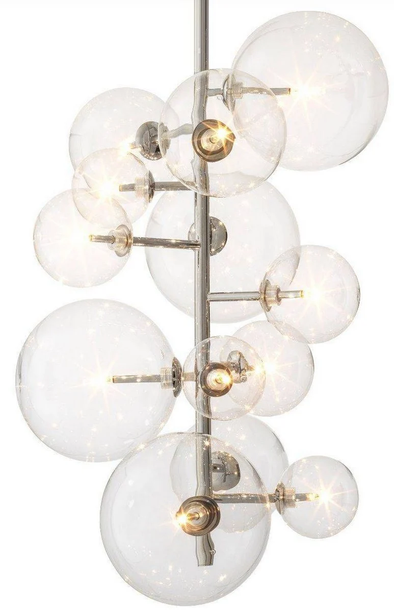 Casa Padrino Luxus Halogen Kronleuchter Silber 26 x 26 x H. 71 cm - Moderner Kronleuchter mit runden Glas Lampenschirmen - Luxus Kollektion
