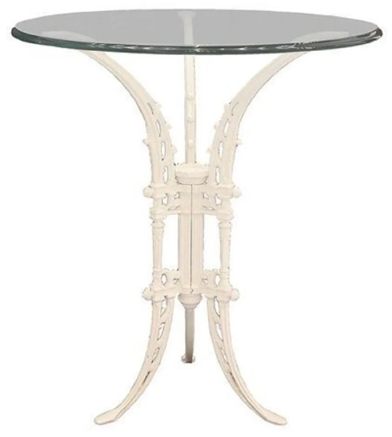 Casa Padrino Luxus Jugendstil Beistelltisch Weiß Ø 70 x H. 74 cm - Handgeschmiedeter Schmiedeeisen Tisch mit Glasplatte - Wohnzimmer Garten Terrassen Möbel