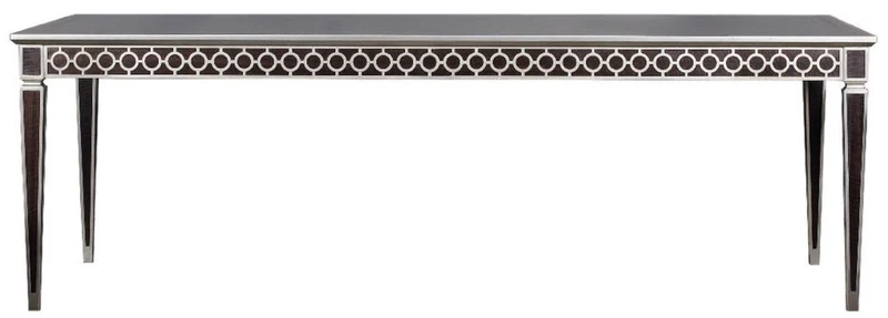 Casa Padrino Luxus Art Deco Esstisch Schwarz / Silber 240 x 110 x H. 78 cm - Edler Esszimmertisch - Art Deco Esszimmer Möbel