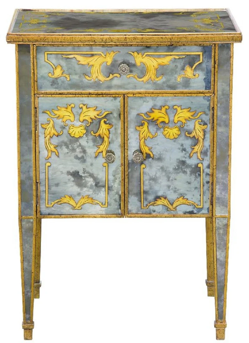 Casa Padrino Luxus Barock Kommode Antik Gold / Gold 52 x 41 x H. 71 cm - Verspiegelter Mahagoni Nachttisch - Nachtkommode - Barock Möbel