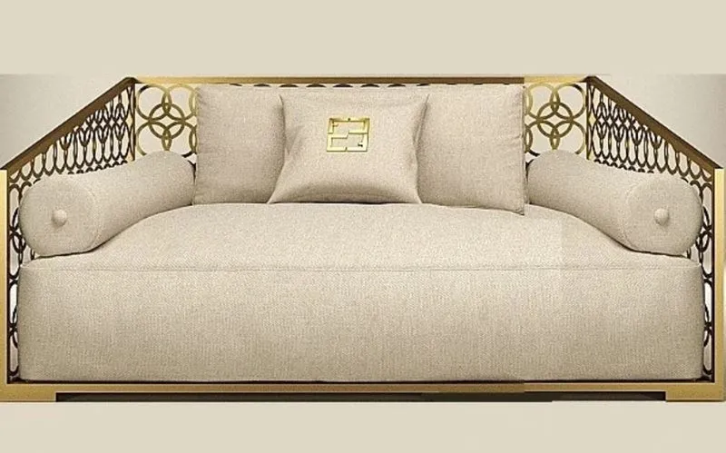 Casa Padrino Luxus 2er Sofa Elfenbeinfarben / Champagner-Gold 250 x 109 cm - Handgefertigtes Sofa mit Kissen - Wohnzimmer Sofa - Garten Sofa - Terrassen Sofa - Hotel Möbel - Luxus Qualität