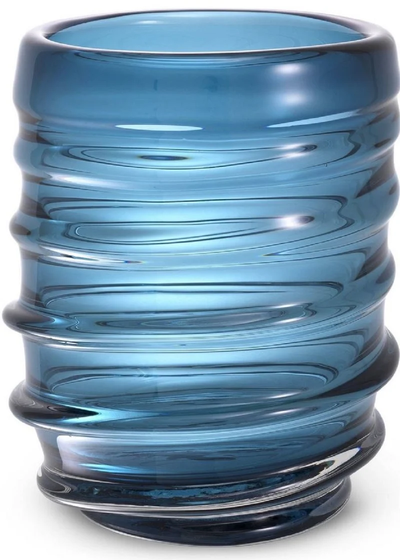 Casa Padrino Luxus Deko Glas Vase Blau Ø 22 x H. 30 cm - Elegante mundgeblasene Blumenvase - Luxus Deko Accessoires