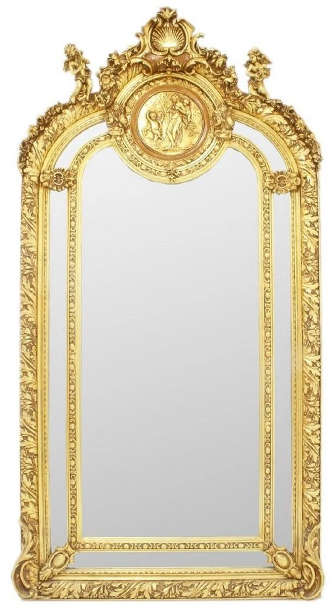 Casa Padrino Barock Spiegel Gold 105 x H. 210 cm - Prunkvoller Wandspiegel im Barockstil - Antik Stil Garderoben Spiegel - Wohnzimmer Spiegel - Barock Möbel