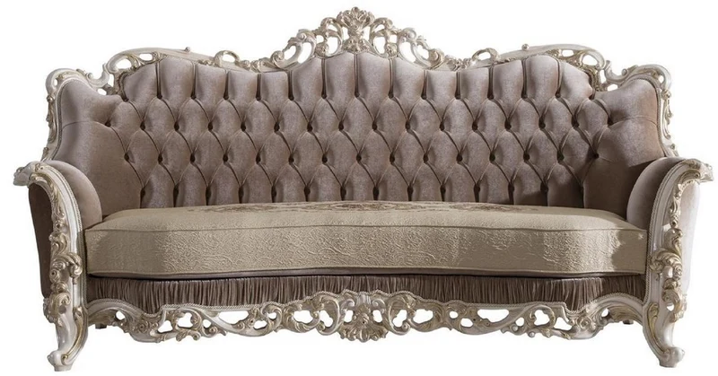 Casa Padrino Luxus Barock Wohnzimmer Set Braun / Beige / Weiß / Gold - 2 Sofas & 2 Sessel & 1 Couchtisch - Edle Barock Wohnzimmer Möbel