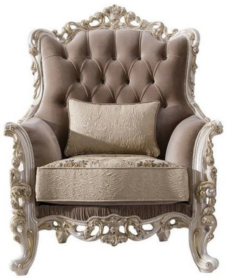 Casa Padrino Luxus Barock Wohnzimmer Set Braun / Beige / Weiß / Gold - 2 Sofas & 2 Sessel & 1 Couchtisch - Edle Barock Wohnzimmer Möbel