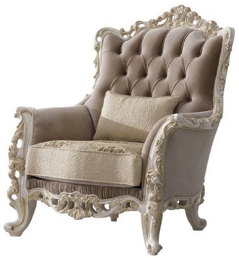 Casa Padrino Luxus Barock Wohnzimmer Set Braun / Beige / Weiß / Gold - 2 Sofas & 2 Sessel & 1 Couchtisch - Edle Barock Wohnzimmer Möbel