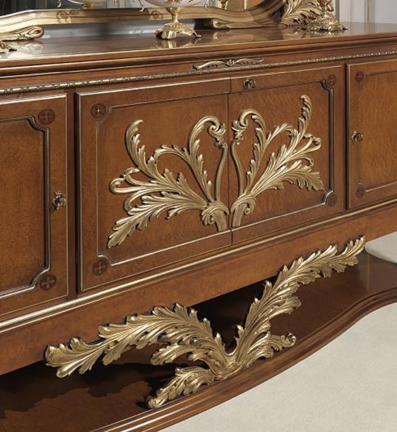 Casa Padrino Luxus Barock Möbel Set Sideboard mit Spiegel Braun / Gold - Edler Massivholz Schrank mit elegantem Wandspiegel - Hotel Restaurant Schloss Möbel - Luxus Qualität - Made in Italy