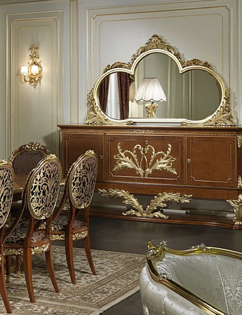 Casa Padrino Luxus Barock Möbel Set Sideboard mit Spiegel Braun / Gold - Edler Massivholz Schrank mit elegantem Wandspiegel - Hotel Restaurant Schloss Möbel - Luxus Qualität - Made in Italy