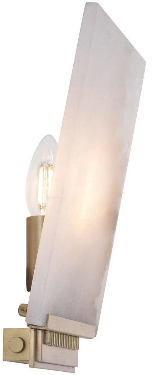Casa Padrino Luxus Wandleuchte Alabaster / Antik Messingfarben 15 x 8 x H. 28,5 cm - Wandlampe mit Alabaster Lampenschirm - Luxus Qualität