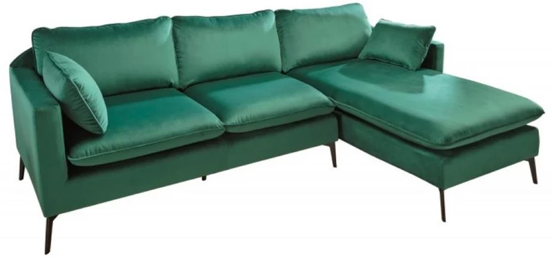 Casa Padrino Samt Ecksofa Smaragdgrün / Schwarz 260 x 160 x H. 93 cm - Wohnzimmer Sofa mit Kissen im Retro Style - Wohnzimmer Möbel