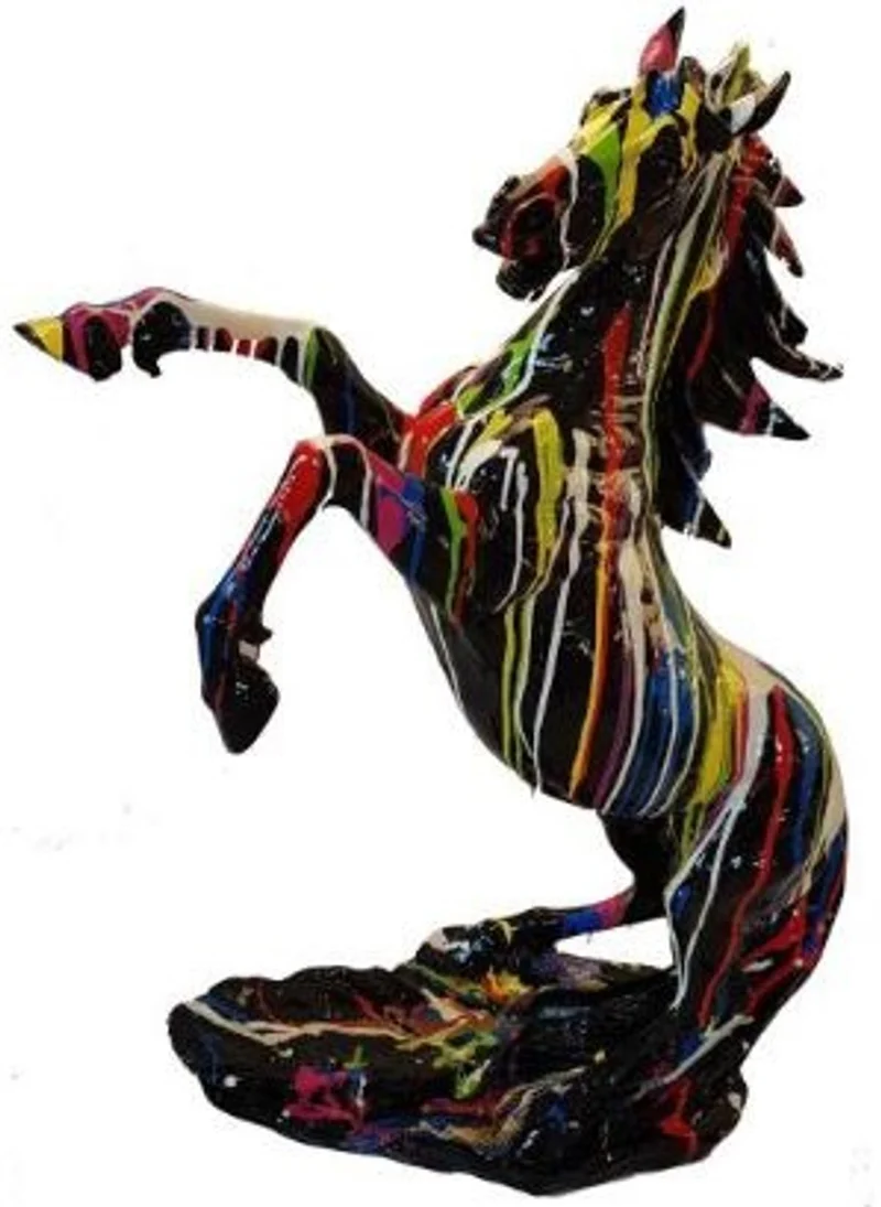 Casa Padrino Designer Dekofigur Wildes Pferd Schwarz / Mehrfarbig H. 92 cm - Wetterbeständige Deko Skulptur - Wohnzimmer Deko - Garten Deko - Designer Deko Tierfigur