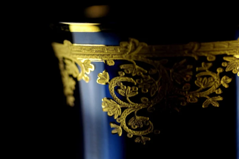 Casa Padrino Luxus Barock Wasserglas 6er Set Blau / Gold Ø 9 x H. 12 cm - Handgefertigte und handbemalte Wassergläser - Biergläser - Weingläser - Hotel & Restaurant Accessoires - Luxus Qualität