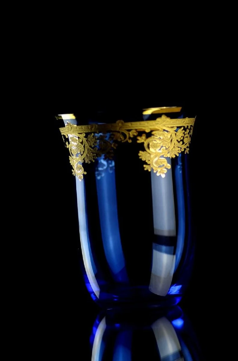 Casa Padrino Luxus Barock Wasserglas 6er Set Blau / Gold Ø 9 x H. 12 cm - Handgefertigte und handbemalte Wassergläser - Biergläser - Weingläser - Hotel & Restaurant Accessoires - Luxus Qualität