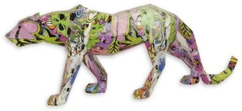 Casa Padrino Designer Kunstharz Dekofigur Leopard Bunt 66 x 13,6 x H. 24,6 cm - Wohnzimmer Deko Skulptur - Deko Accessoires