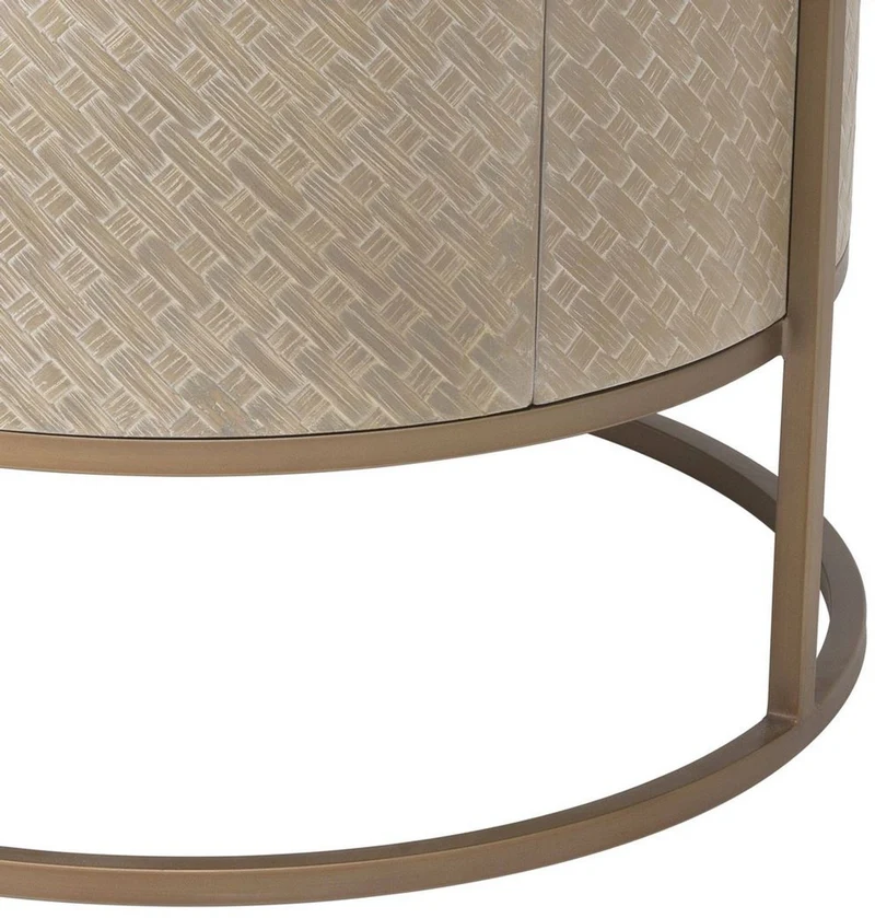 Casa Padrino Luxus Nachttisch Beige / Messingfarben Ø 50 x H. 56 cm - Runder Beistelltisch mit Schublade und Glasplatte - Luxus Schlafzimmermöbel