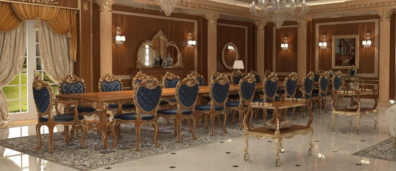 Casa Padrino Luxus Barock Esszimmer Stuhl Set Dunkelblau / Braun / Gold 57 x 62 x H. 105 cm - Prunkvolles Küchen Stühle 6er Set - Hotel Restaurant Schloss Möbel - Luxus Qualität - Made in Italy