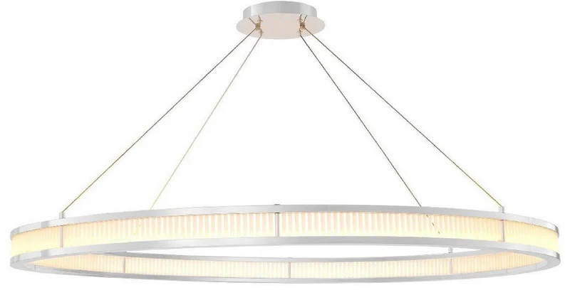 Casa Padrino Luxus LED Kronleuchter Silber / Weiß Ø 139 cm - Moderner runder Kronleuchter - Wohnzimmer Kronleuchter - Hotel Kronleuchter