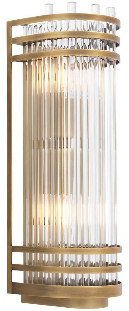 Casa Padrino Luxus Wandleuchte Antik Messingfarben 12 x 12,5 x H. 38 cm - Elegante Metall Wandlampe mit Glas Lampenschirm - Luxus Kollektion